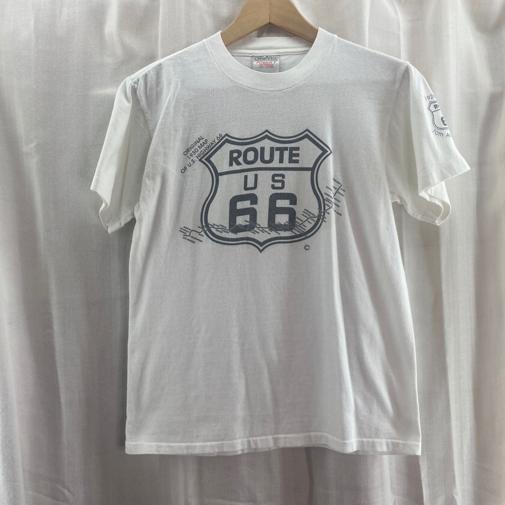 Route 66 70th‎ Anniversary T-Shirt White Cotton Short Sleeve Small Vintage 90s